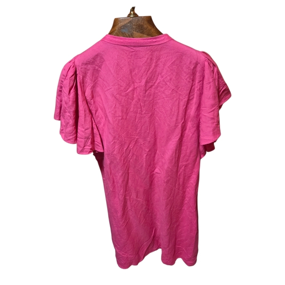 Ann Taylor Loft Fuchsia Pink Flutter Sleeve Linen Blend Pleat Tunic Dress Sz XXL - Picture 4 of 8